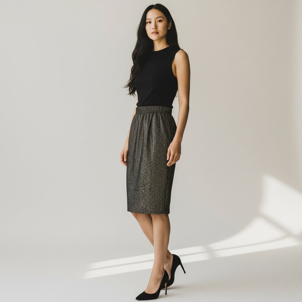 Vintage 90s Chaus Sport Black Gold Metallic Pencil Skirt Medium NWT